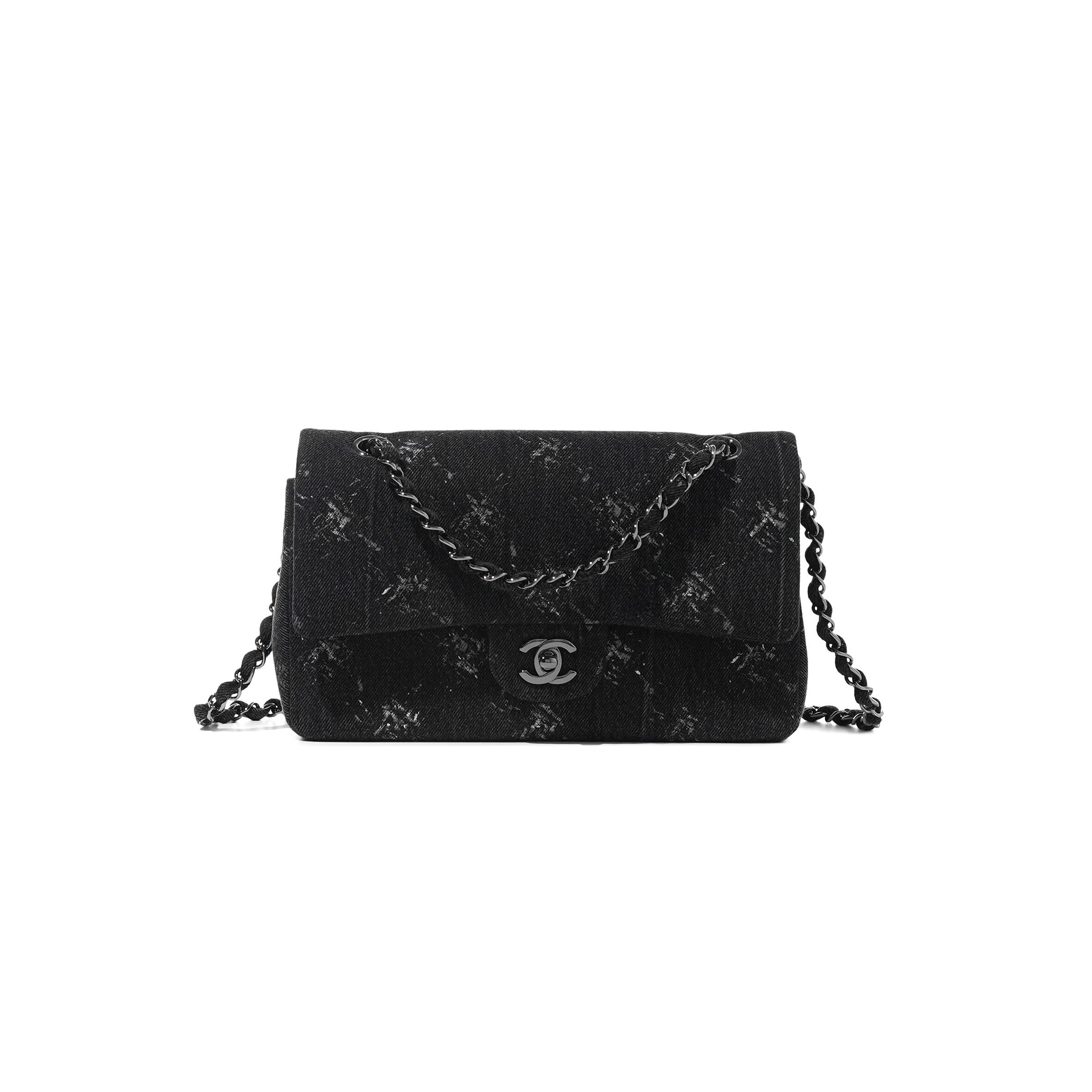 CHANEL MASTER BLACK QUILTED DENIM MEDIUM TIMELESS DOUBLE FLAP BLACK HARDWARE (25.5*15.5*6.5cm) 